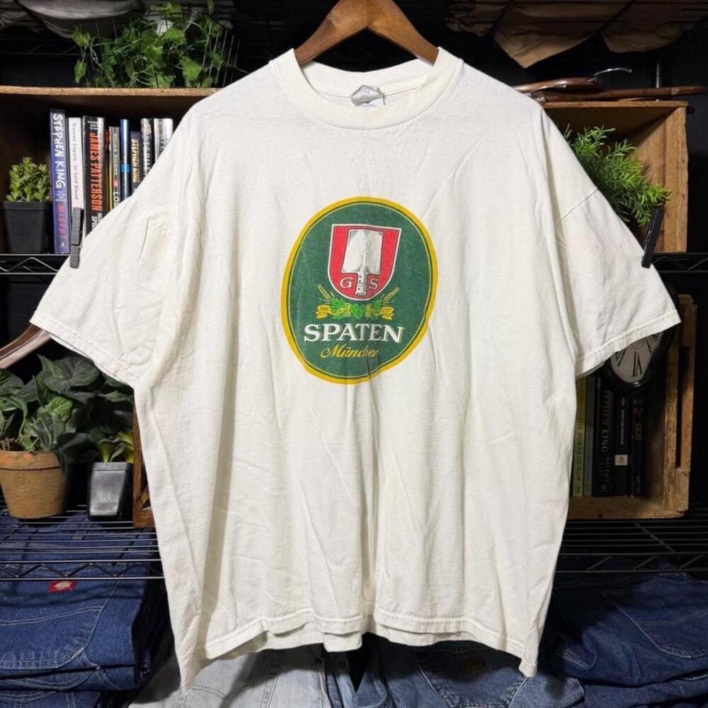 Vintage Y2K Spaten Munich Beer Tee White Green Alcohol Shirt Mens Xl